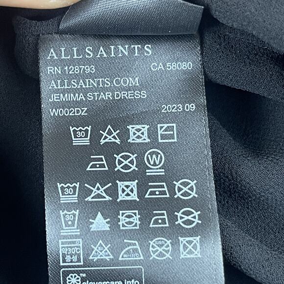 All Saints Jemima Star Dress Black Velvet Metallic Gold Printed Faux Wrap Size 4 - Picture 8 of 16